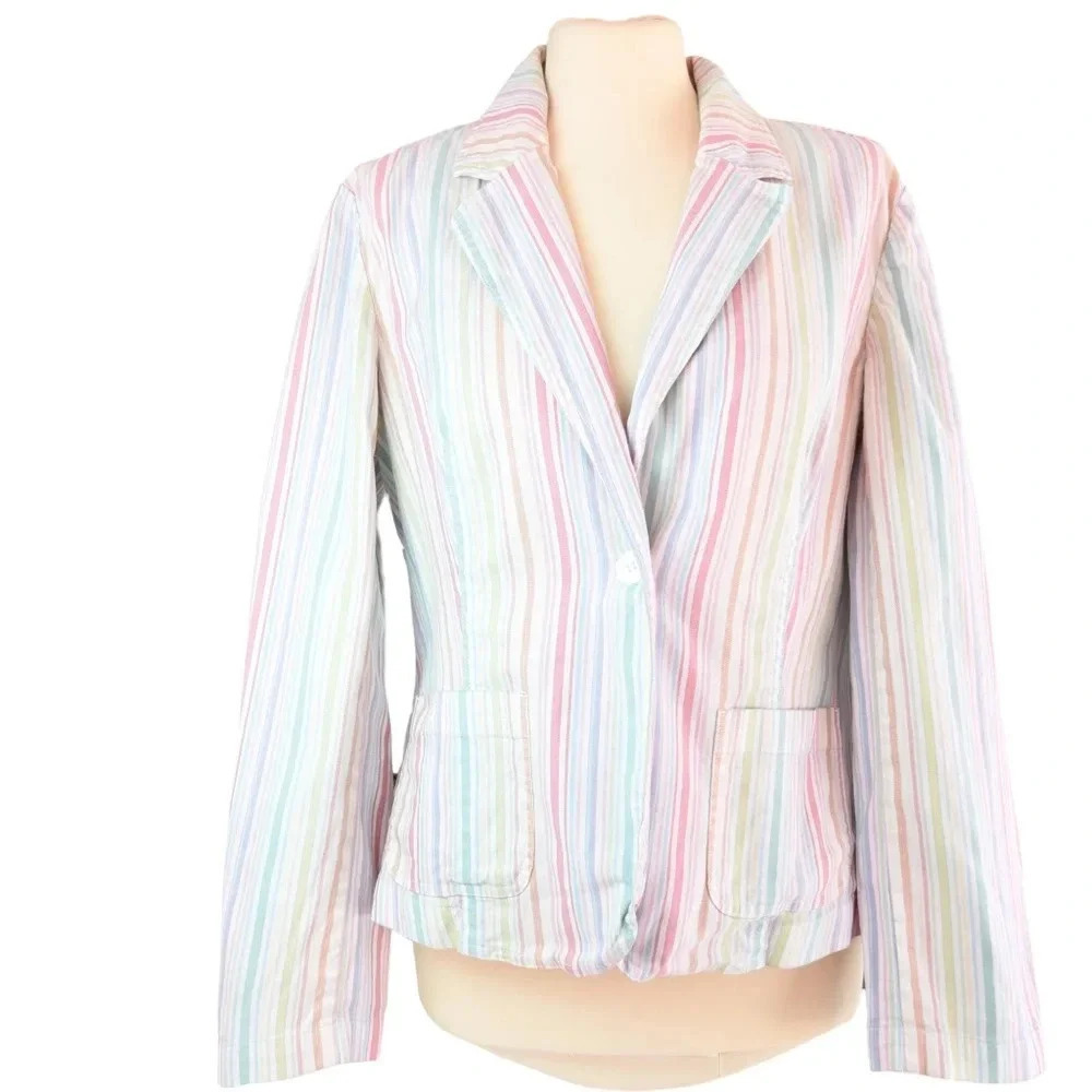 Talbots || Vintage Shacket in Pastel Multicolor Striped Size 14